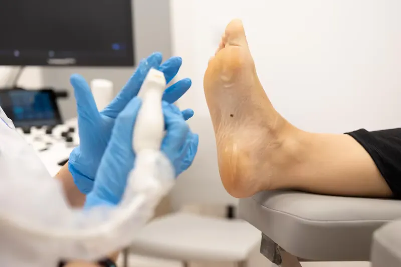 Ecografía del pie con transductor de alta resolución en Centro Podológico Henao Bilbao