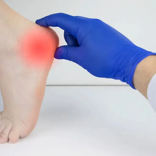 Persona sujetándose el tendón de Aquiles por dolor en la parte posterior del tobillo, consulta de podología en Bilbao